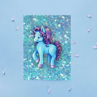 Blauwe Glitter Eenhoorn - Ansichtkaart