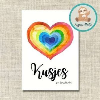 'Kusjes en knuffels!' Regenboog Hart - Ansichtkaart