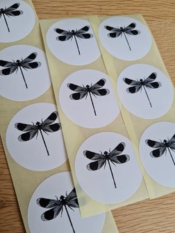 Libelle Zwart Wit - Set van 10 Stickers