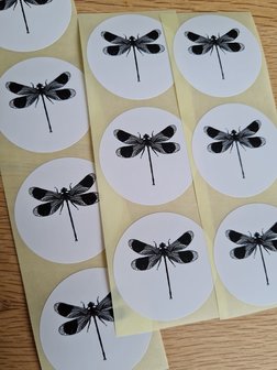 Libelle Zwart Wit - Set van 10 Stickers