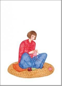 Vrouw zit te Breien in Kleermakerszit - Postkaart