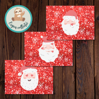 Lieve Kerstmannen op Rode Glitters - Set van 3 Ansichtkaarten