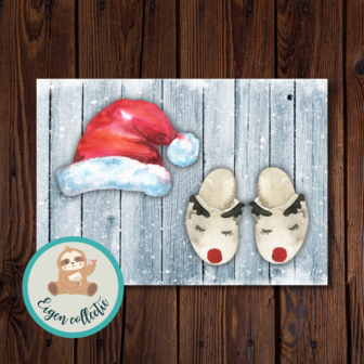Kerstmuts en Pantoffels - Ansichtkaart