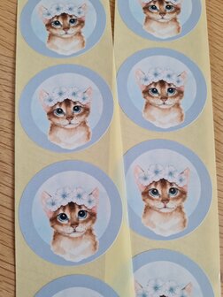 Kat met Bloemenkrans - Set van 10 Stickers