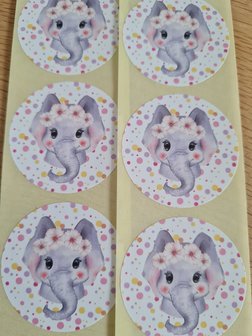 Olifant met Bloemenkrans - Set van 10 Stickers