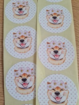 Hond met Bloemenkrans - Set van 10 Stickers