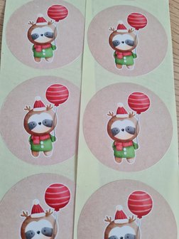 Kerst Luiaard met Ballon - Set van 10 Stickers