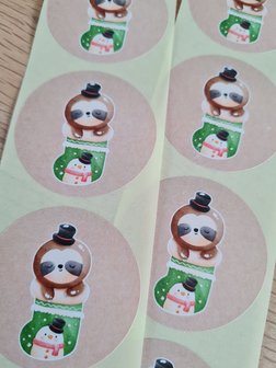 Luiaard in Kerst Sok - Set van 10 Stickers