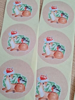 Kerst Hertje met Vogeltje - Set van 10 Stickers