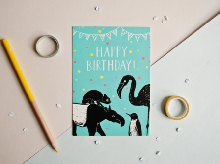 'Happy birthday' met Dieren - Ansichtkaart