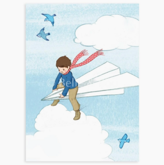 'Paper Plane' Jongen Vliegt op Papieren Vliegtuig - Ansichtkaart