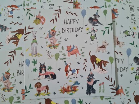 'Happy Birthday' Honden - Vierkante Ansichtkaart