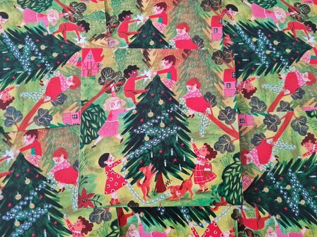Kinderen versieren Kerstboom - Vierkante Ansichtkaart