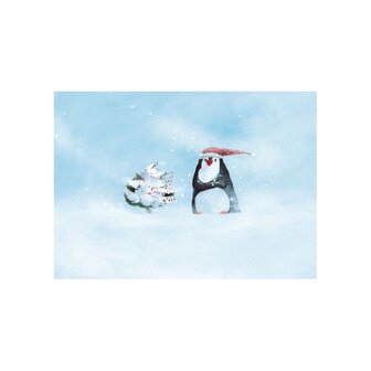 Pinguin met Kerstboom Winter - Ansichtkaart