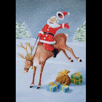 Kerstman op Rendier Rodeo - Ansichtkaart