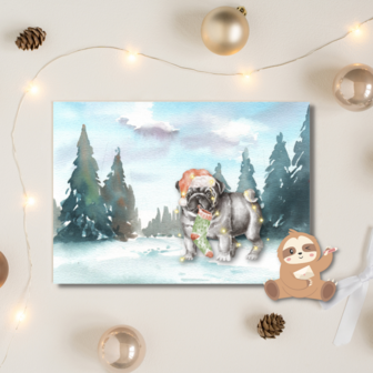 Mopshond Pug Kerst in de Sneeuw - Ansichtkaart