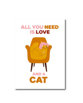 'All you need is love and a cat' Kat - Ansichtkaart