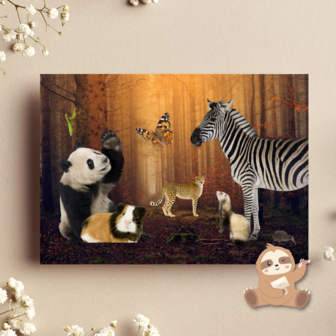 Zebra en Panda in een Fantasiebos - Ansichtkaart