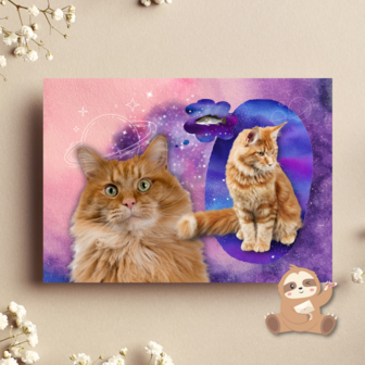 Rode Langharige Katten en Galaxy Fantasie - Ansichtkaart