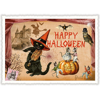 Happy Halloween Kat en Muizen - Ansichtkaart
