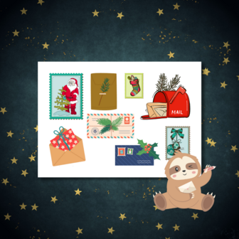 Kerst Postzegels Illustraties - Ansichtkaart