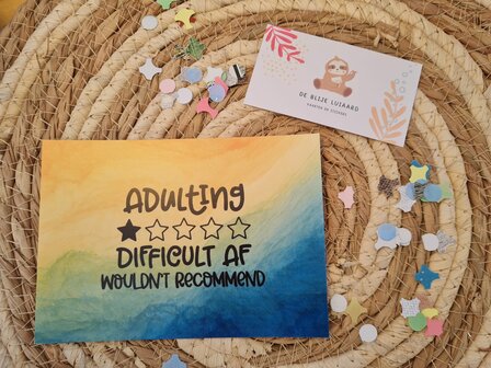 'Adulting, difficult AF... Wouldn't recommend' Quote - Ansichtkaart