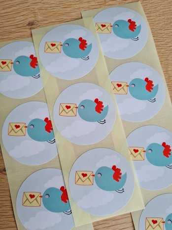 Vogel met Envelop - Set van 10 Stickers