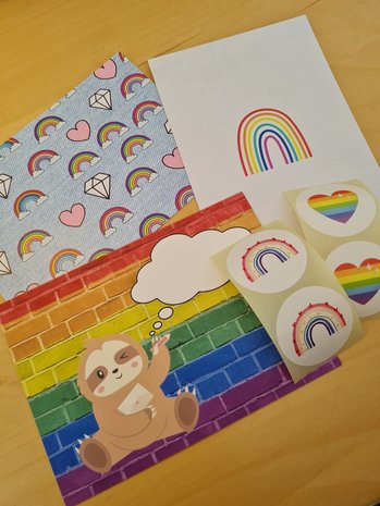 Regenbogen - Set van 3 Ansichtkaarten en 4 Stickers