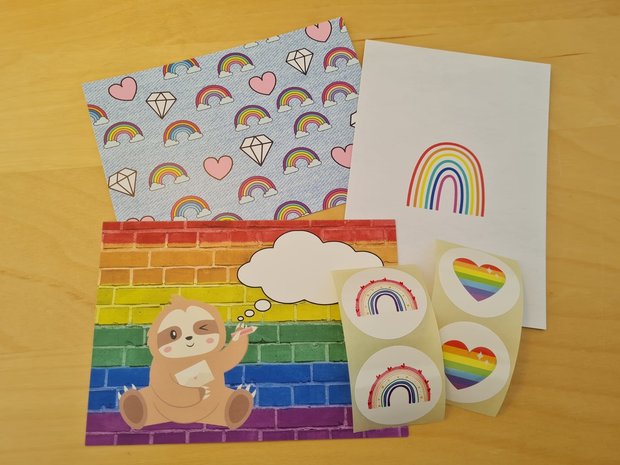 Regenbogen - Set van 3 Ansichtkaarten en 4 Stickers