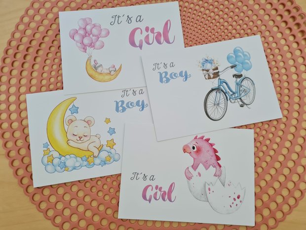 Geboorte Jongen en Meisje - Set van 4 Ansichtkaarten