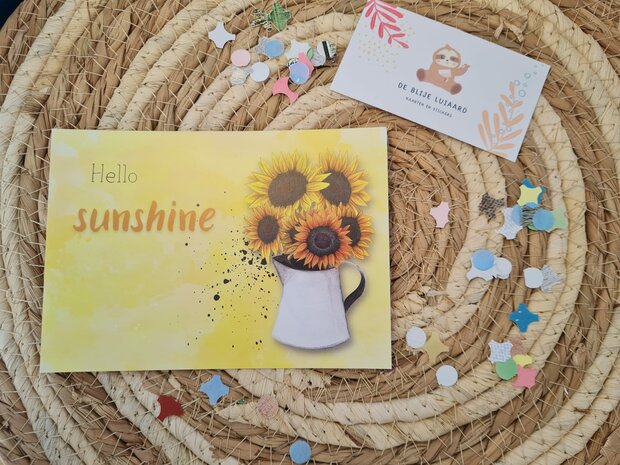 'Hello Sunshine'Zonnebloemen - Ansichtkaart
