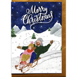Sleeën Merry Christmas - Dubbele Kaart met Envelop