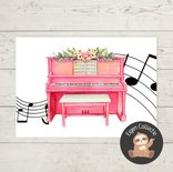Piano Roze met Bloemen - Ansichtkaart