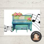 Piano Turquoise met Rozen - Ansichtkaart