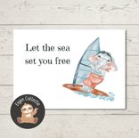 'Let the sea set you free' Olifantje Windsurfen - Ansichtkaart