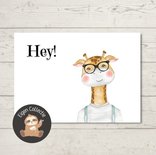 'Hey!' Giraffe met Bril - Ansichtkaart
