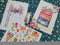 Post en Bloemetjes - Set van Washi Tape en  3 Ansichtkaarten 