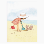 Meisje op Strand met Konijn 'Seaside and Sandcastles' - Ansichtkaart