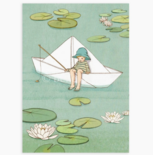 'Paper Boat' Jongen Vist in Papieren Boot - Ansichtkaart