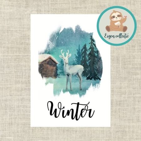 'Winter' Hert in de Sneeuw - Ansichtkaart