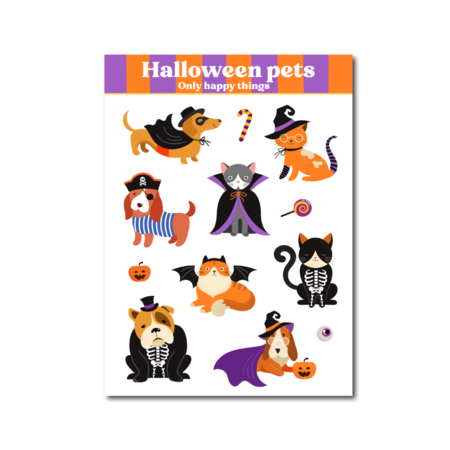 Halloween Huisdieren a6 - Stickervel