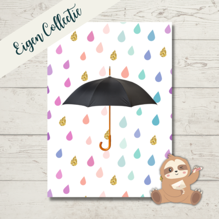 Paraplu met Gekleurde Regendruppels - Ansichtkaart