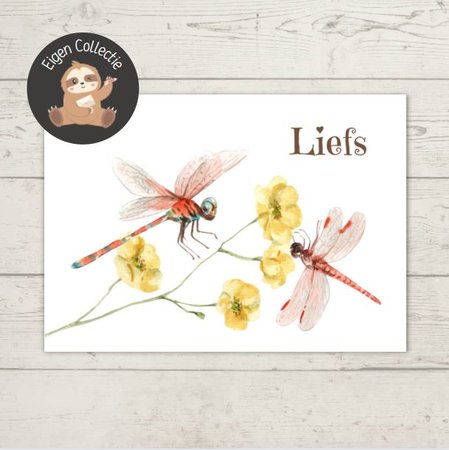 'Liefs' Libelles op Bloempje - Ansichtkaart