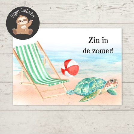 'Zin in de zomer!' Strand met Schildpad - Ansichtkaart