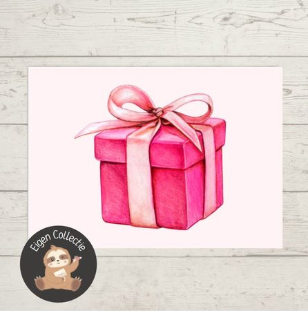 Roze Cadeautje - Ansichtkaart