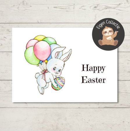 'Happy Easter' Paashaas aan Ballonnen - Ansichtkaart