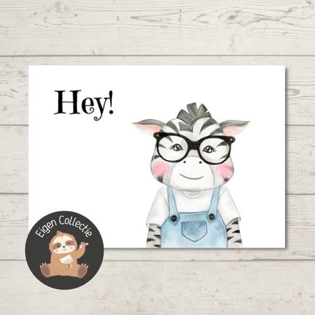 'Hey!' Zebra met Bril - Ansichtkaart