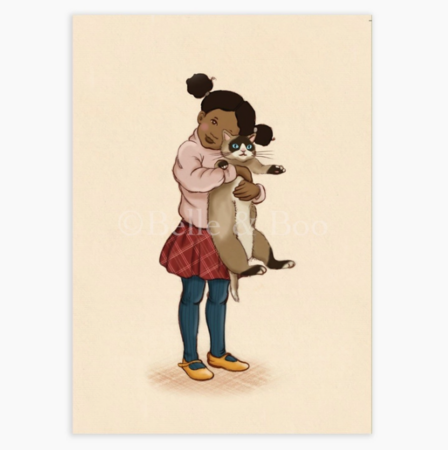 'Cat Cuddles' Meisje Knuffelt Kat - Ansichtkaart