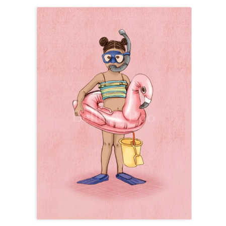 Flamingo Meisje - Ansichtkaart