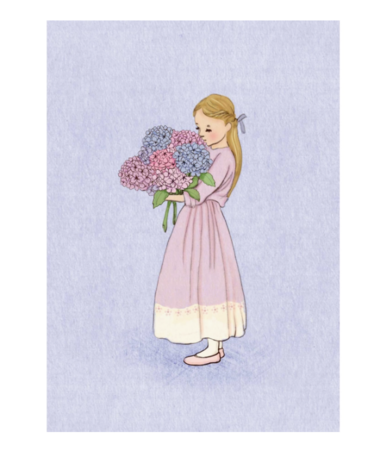 Meisje met Hydrangea Bloemen - Ansichtkaart